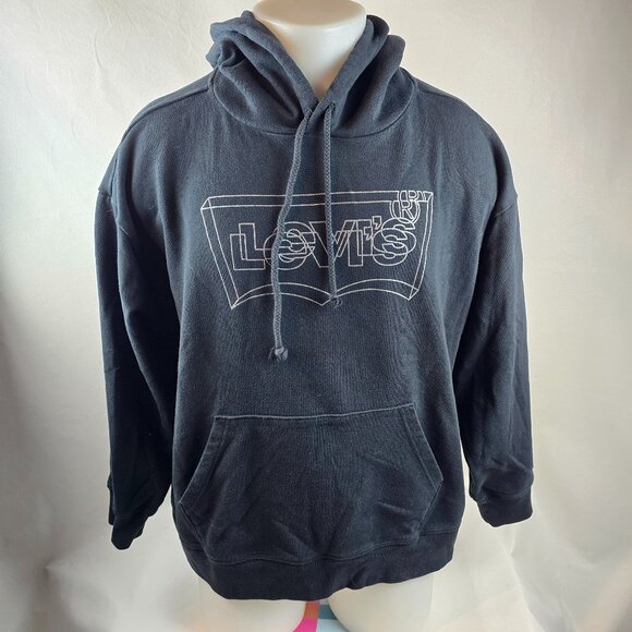 Levi's Sweatshirt Women 3XL Black Hoodie Pullover Drawstring Casual Logo Batwing - Picture 1 of 10